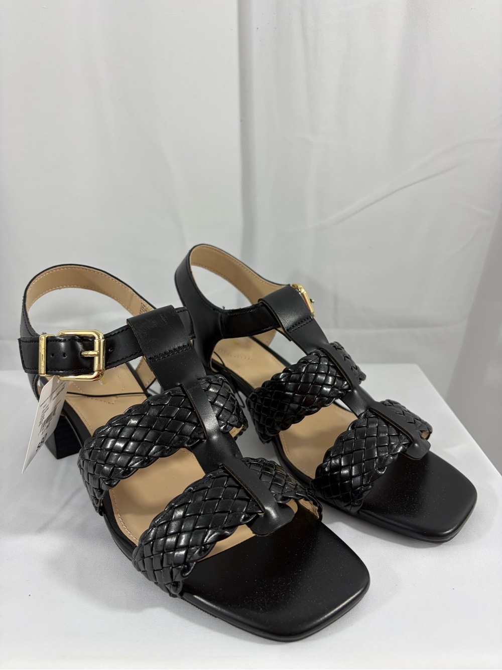 NWT Liz Claiborne Women’s Size 8.5W Black Braided Block Heel Sandals